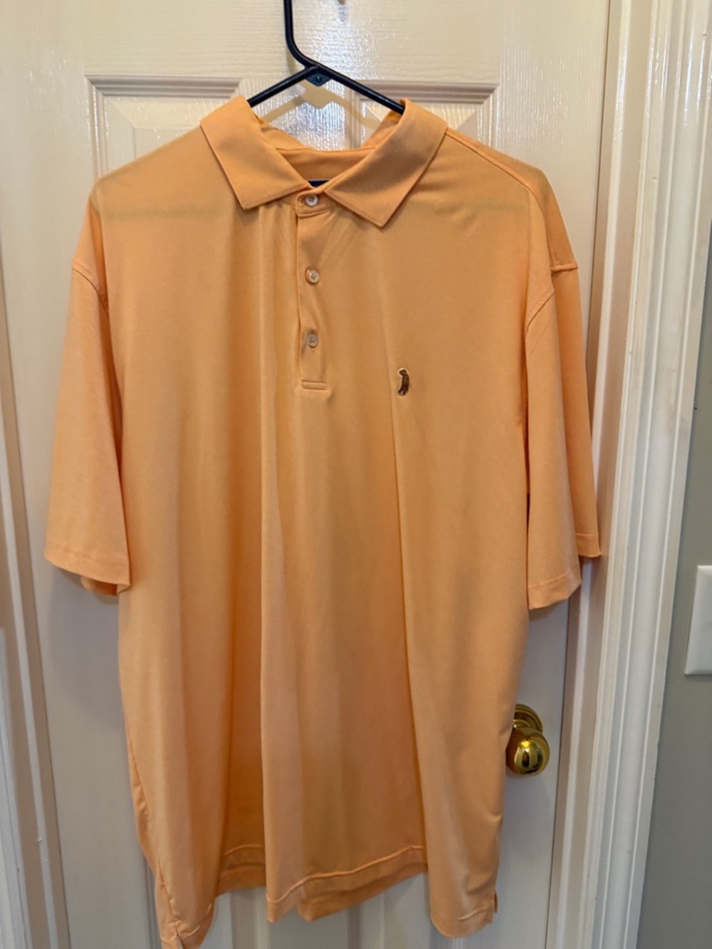 Men's Short-Sleeve Polo in Peach with Embroidered Accent